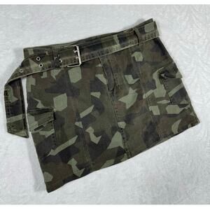 Windsor Cadet Girlie Mid-Rise Belted Camouflage Cargo Mini Skirt Women's L -Y2K